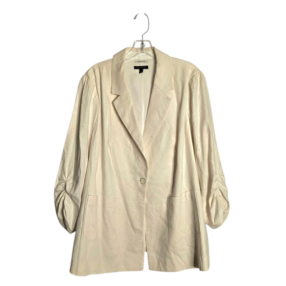 Lane Bryant The Bryant Linen Blend Blazer Size 16 White Summer Office Lagenlook - Picture 1 of 12